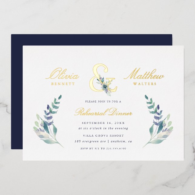 Invitation En Aluminium Dîner de répétition Mariage Floral de luxe (Recto/Verso)