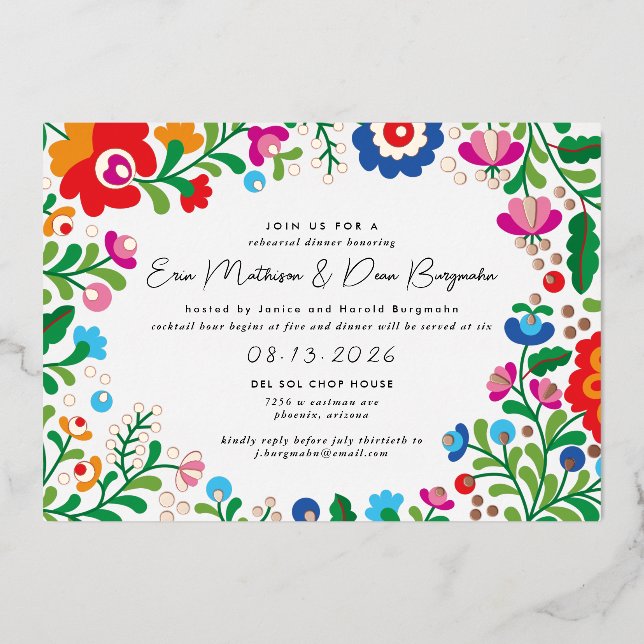 Invitation En Aluminium Dîner de répétition Mariage mexicain Broderie I (Recto)