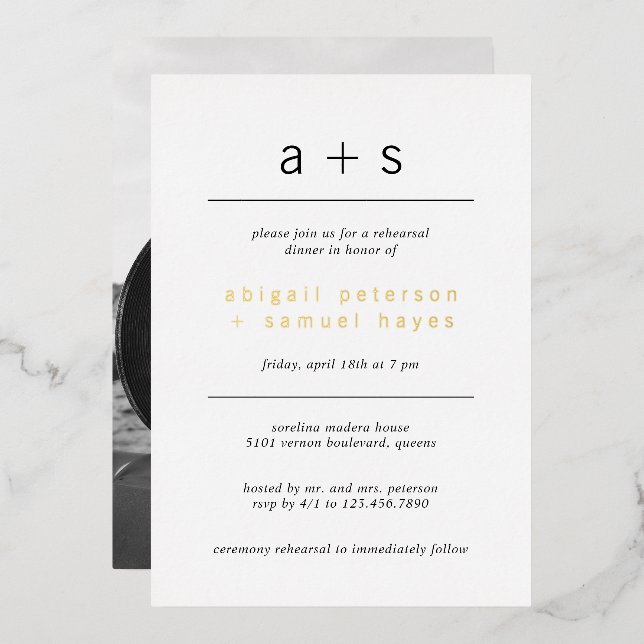 Invitation En Aluminium Dîner de répétition minimal avec photo monogramme (Recto/Verso)
