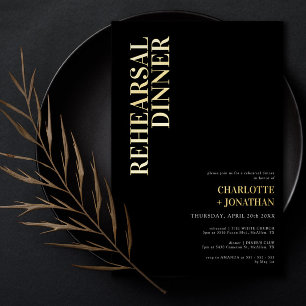 Invitation En Aluminium Dîner de répétition moderne Black & Gold