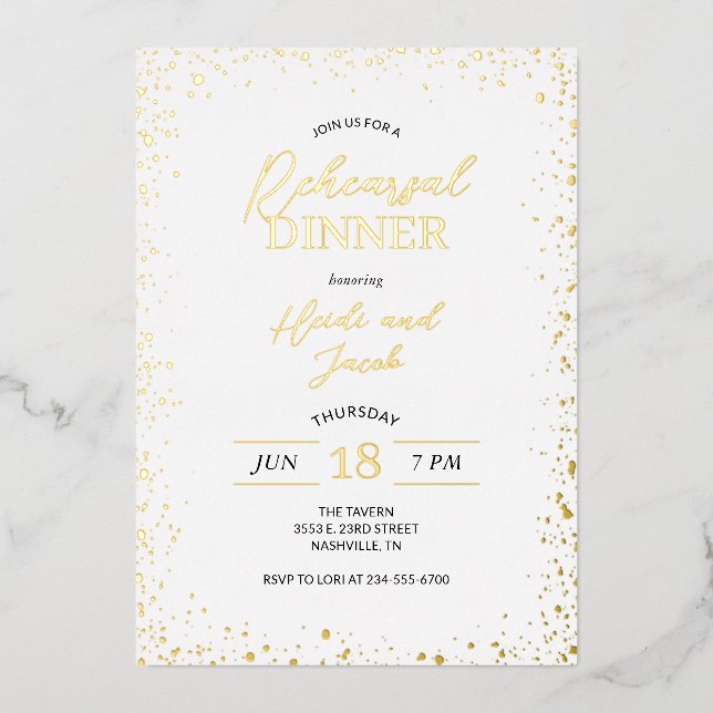Invitation En Aluminium Dîner de répétition moderne Glitz (Recto)