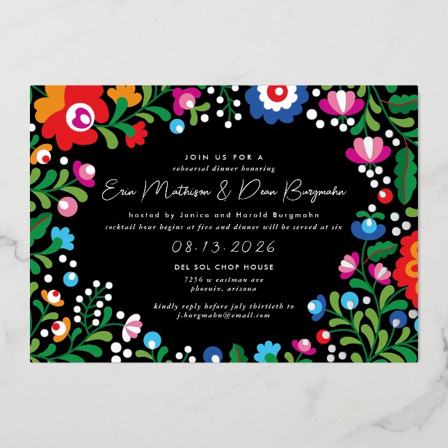 Invitation En Aluminium Dîner de répétition pour Mariage de broderie mexic (Recto)
