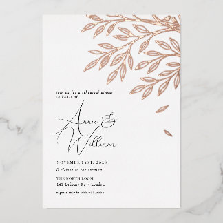 Invitation En Aluminium Dîner de répétition pour Rose botanique Gold Leaf