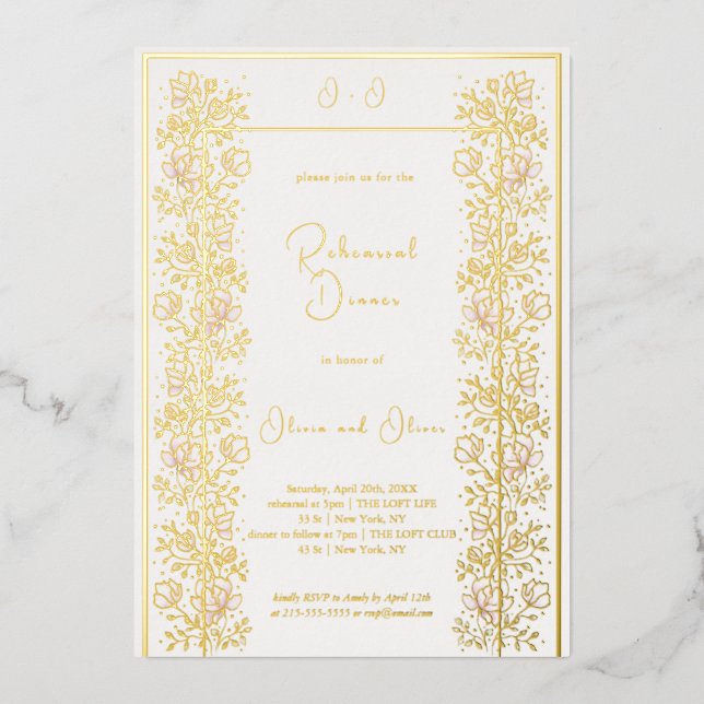 Invitation En Aluminium Dîner de répétition rose Magnolia (Recto)