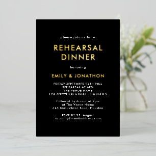 Invitation En Aluminium Dîner de répétition simple Black Gold Real