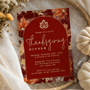 Invitation En Aluminium Dîner de Thanksgiving à feuilles d'automne de scri