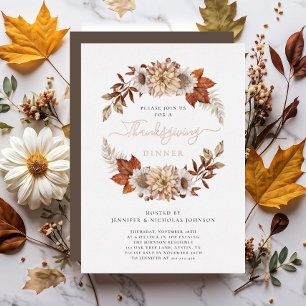 Invitation En Aluminium Dîner de Thanksgiving aux feuilles élégantes d'aut