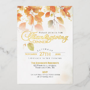 Invitation En Aluminium Dîner de Thanksgiving Feuilles d'Automne Élégantes