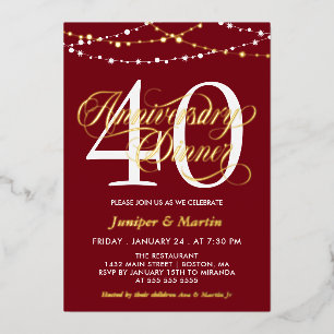 Invitation En Aluminium Dîner du 40e anniversaire du Mariage, Red String-L