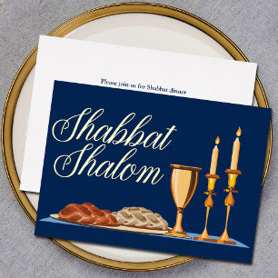 Invitation En Aluminium Dîner juif Shabbat Shalom bleu marine or
