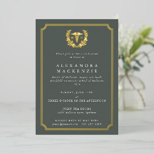 Invitation En Aluminium Diplôme Caducée MD + Couronne de Laurier en vert-g