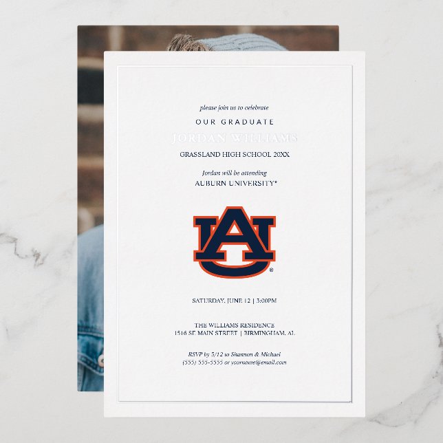Invitation En Aluminium Diplômé de l'Université d'Auburn | Tigers d'Auburn (Recto/Verso)