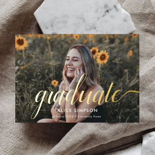Invitation En Aluminium Diplôme de Photo Girly Script Chic