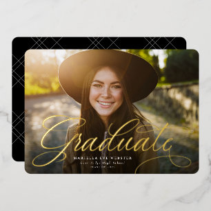 Invitation En Aluminium Diplôme en or en écriture simple graduation horizo