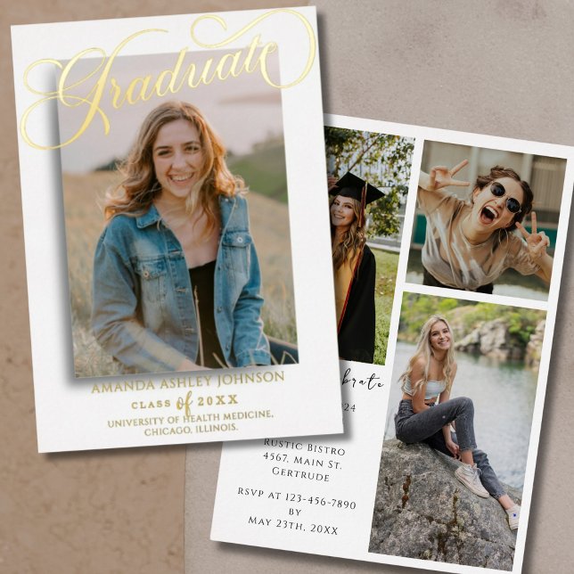 Invitation En Aluminium Diplômé en script photo noir blanc (Créateur téléchargé)