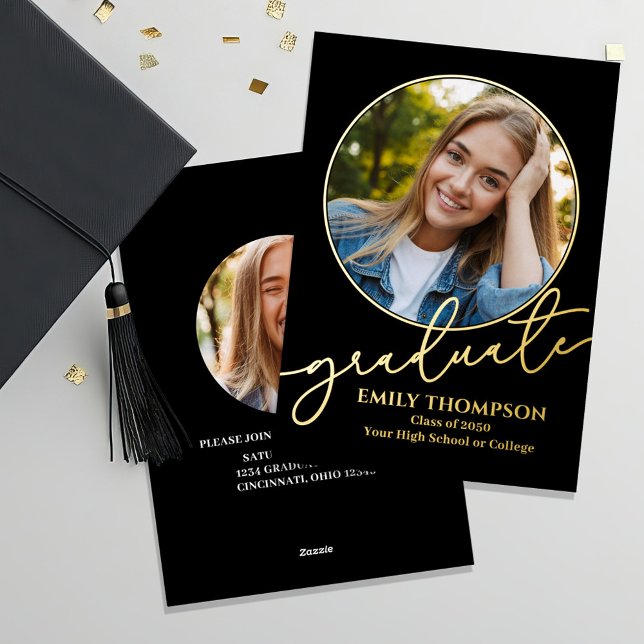 Invitation En Aluminium Diplôme Gold Script Multi-Modèle photo (Graduate real gold foil invitation announcement card. )