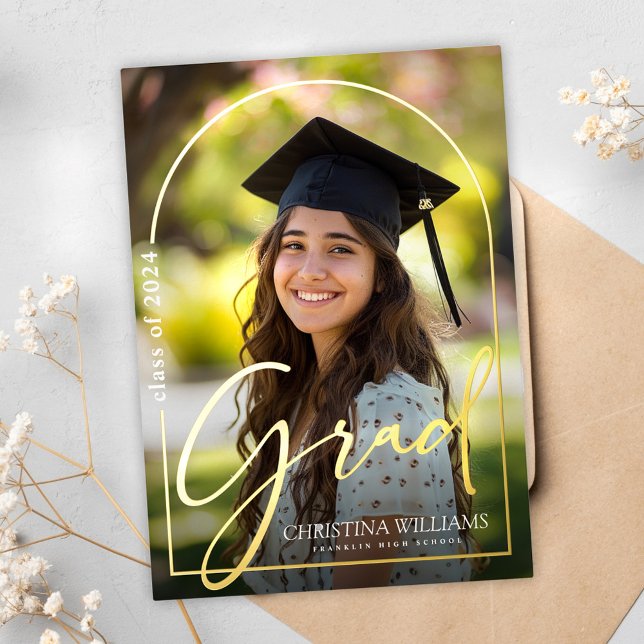 Invitation En Aluminium Diplômé Moderne Simple Élégant Photo Graduation (Modern Simple Elegant Photo Graduation Foil Invitation)