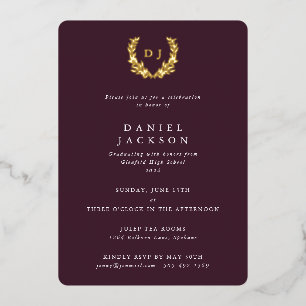 Invitation En Aluminium Diplôme Monogramme + Couronne de Laurier