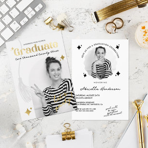 Invitation En Aluminium Diplôme Rétro Noir et Blanc à Paillettes