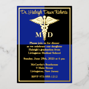 Invitation En Aluminium Diplôme scolaire Médicale de Caduceus, bleu/noir