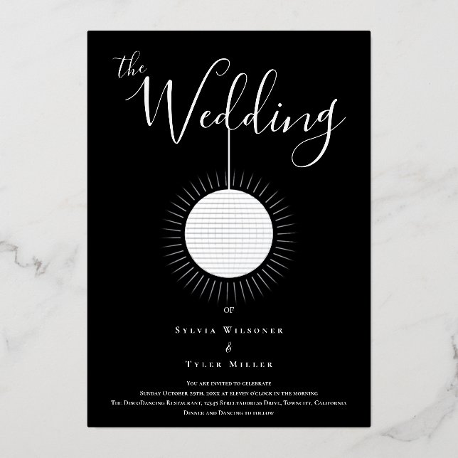 Invitation En Aluminium Disco Ball Black Silver Mariage (Recto)