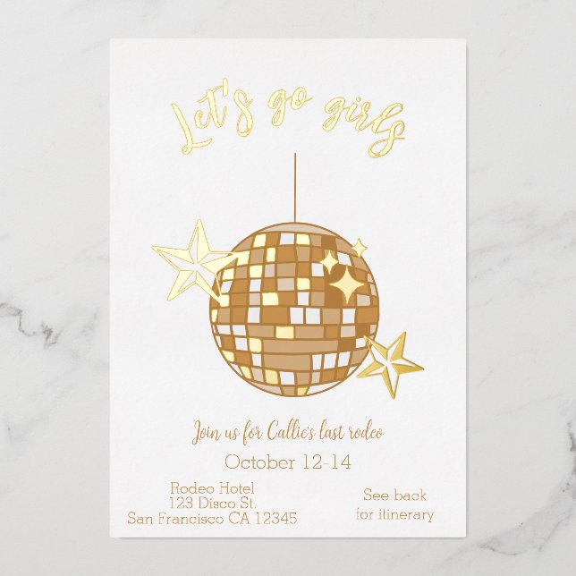 Invitation En Aluminium Disco Cowgirl Bachelorette Itinéraire Rodéo Dernie (Recto)