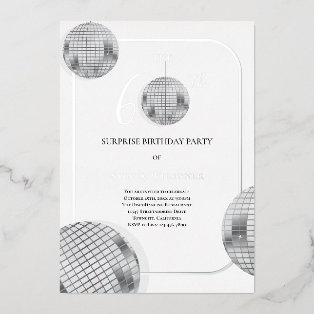Invitation En Aluminium Disco Surprise 60e fête d'anniversaire (Recto)