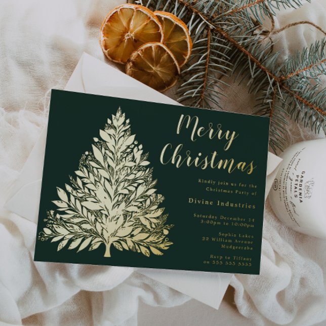 Invitation En Aluminium Divine Gold Foil Arbre de Noël Pine Vert (Créateur téléchargé)