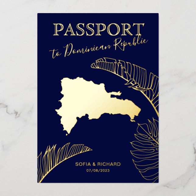 Invitation En Aluminium Dominican Republic Destination Wedding Passport (Recto)
