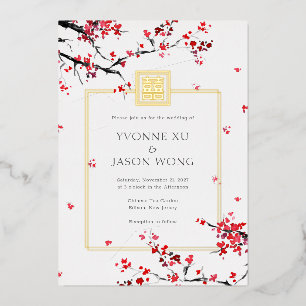 Invitation En Aluminium Double Happiness Mariage Rouge Élégant Chinois