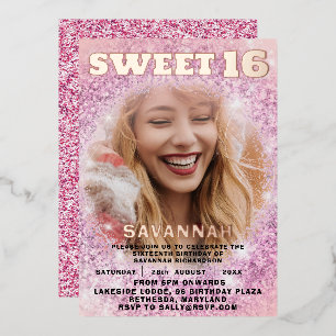 Invitation En Aluminium Douce 16 Ans Rose Gold Calligraphie & Paillettes 