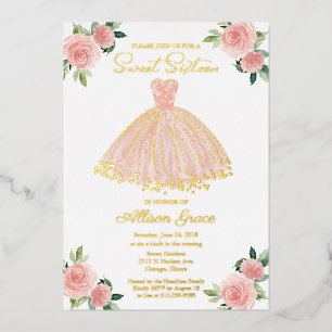 Invitation En Aluminium Douce eau florale aquarelle rose gold 16 ans