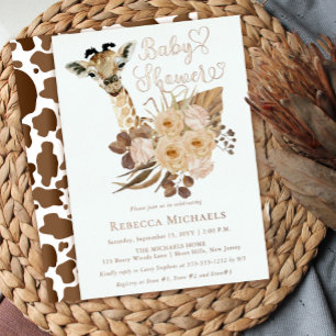 Invitation En Aluminium Douce Girafe Boho Herbes Séchées Baby Shower