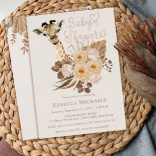 Invitation En Aluminium Douce Girafe Boho Herbes Séchées Baby Shower