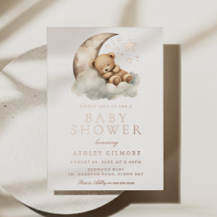 Invitation En Aluminium Douce Ourson Neutre Baby Shower Rose Gold