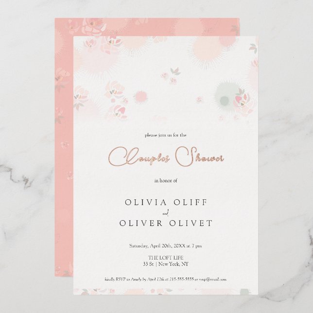 Invitation En Aluminium Douceur Thé Rose Couples Douche (Recto/Verso)