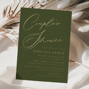 Invitation En Aluminium Douche moderne Elégante Olive Green Couple