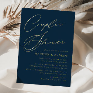 Invitation En Aluminium Douche Moderne Élégante pour Couple Navy et Or