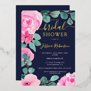 Invitation En Aluminium Douche nuptiale rose or à aquarelle