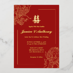 Invitation En Aluminium Dragon Phoenix traditionnel Mariage chinois rouge