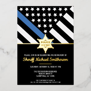 Invitation En Aluminium Drapeau de la ligne bleue fine de retraite de poli