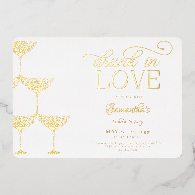 Invitation En Aluminium Drunin In Love Champagne Tower Bachelorette Party (Recto)