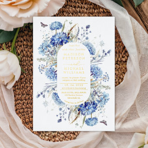 Invitation En Aluminium Dusty Blue Fleur sauvage Garden Wedding Gold