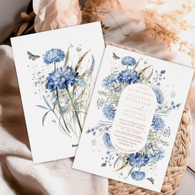 Invitation En Aluminium Dusty Blue Fleur sauvage Mariage Rose or (Créateur téléchargé)