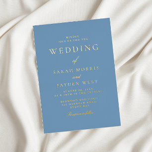 Invitation En Aluminium Dusty Blue & Gold Mariage moderne