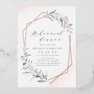 Invitation En Aluminium Dusty Blue Rose Gold Rustic Rehearer Dîner
