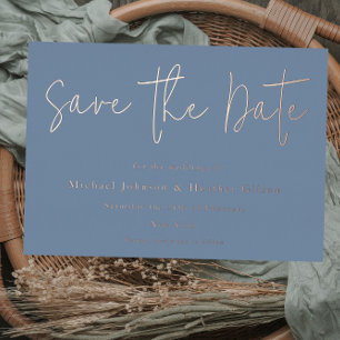 Invitation En Aluminium Dusty Blue & Rose Gold Wedding Enregistrer la date