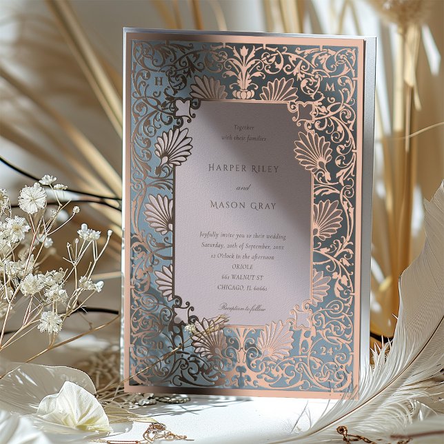 Invitation En Aluminium Dusty Blue & Rose Quartz Vintage Wedding (Créateur téléchargé)