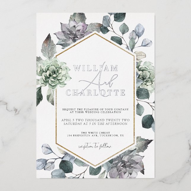 Invitation En Aluminium Dusty Blue & Silver Desert Mariage (Recto)