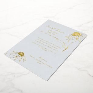 Invitation En Aluminium Dusty Blue Sunflower Fête des mariées Gold